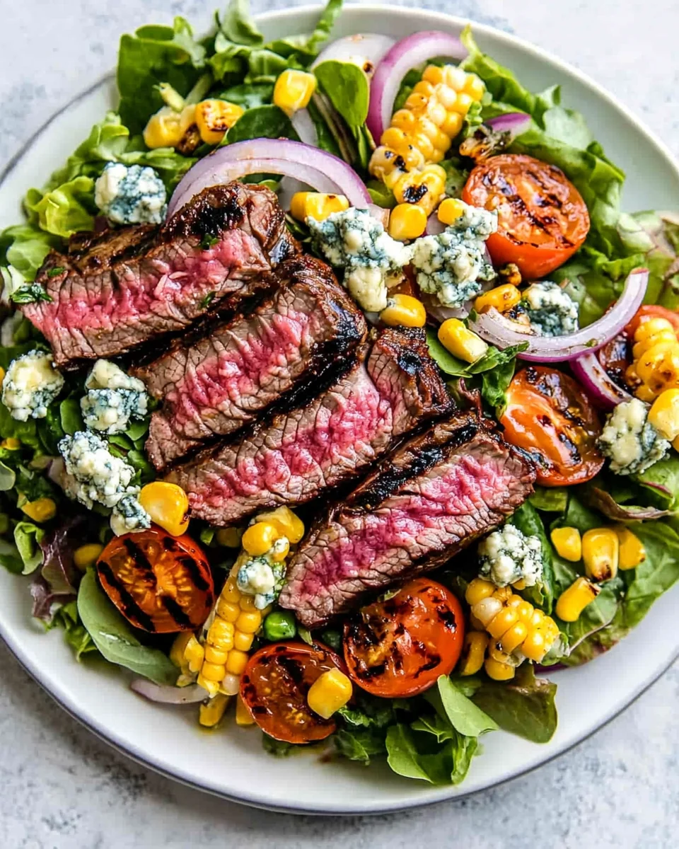 Balsamic Steak Gorgonzola Salad with Grilled Corn