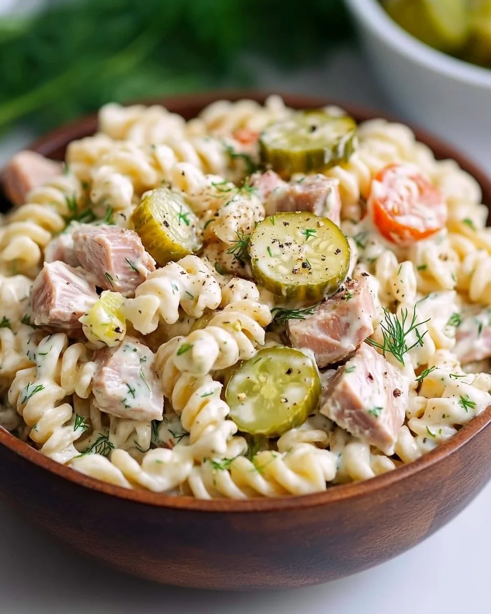 Dill Pickle Tuna Pasta Salad