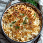 French Onion Chicken Orzo Casserole