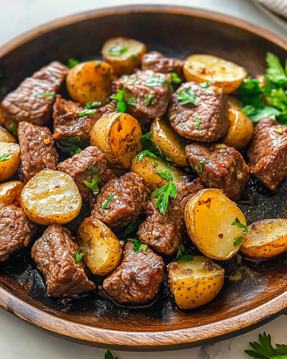 Garlic Butter Beef Bites with Potatoes