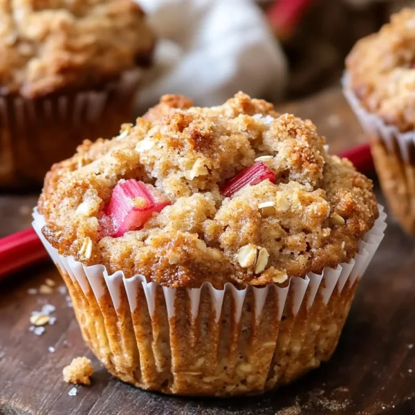 Rhubarb Oat Muffins with Cinnamon Butter Crumble