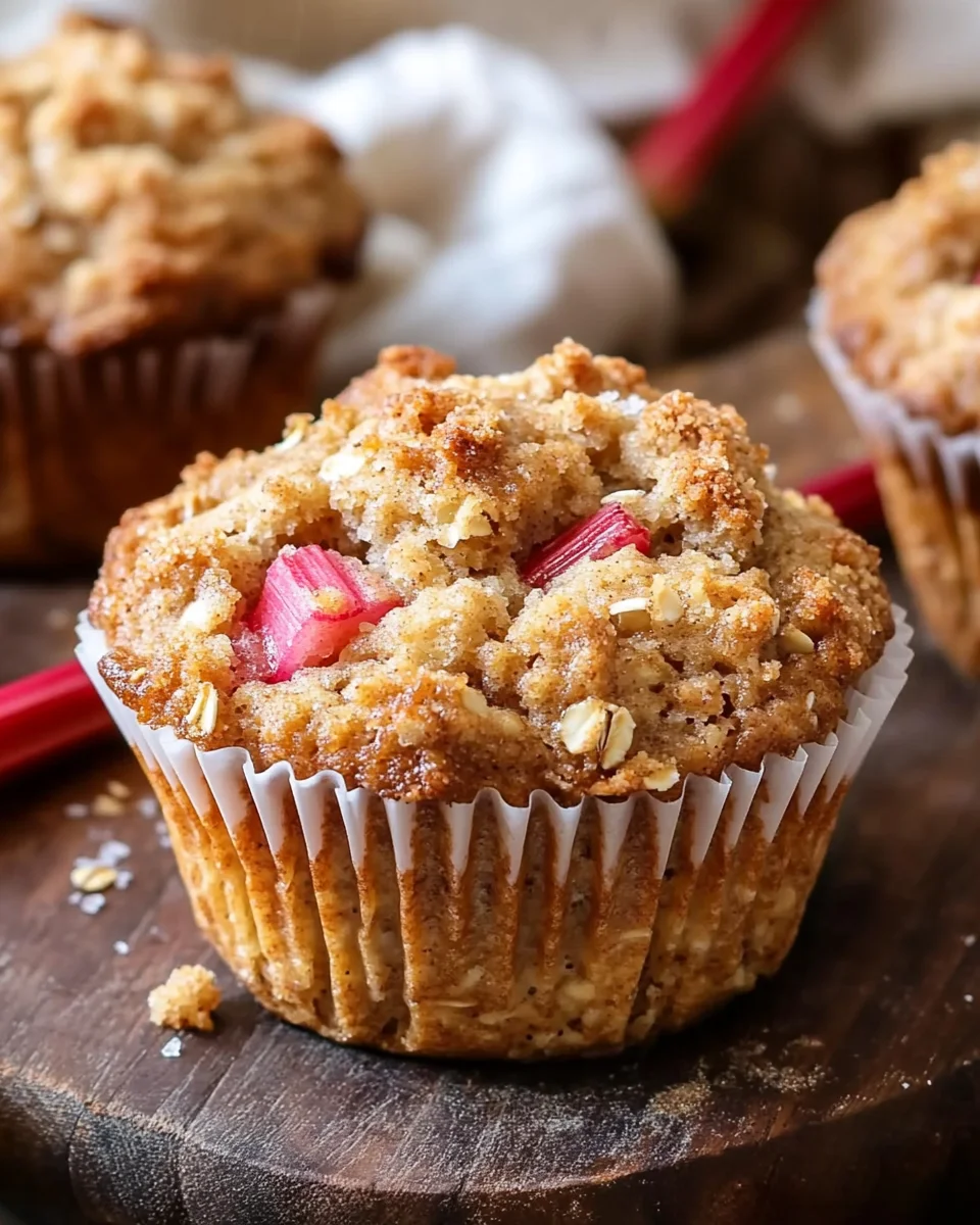 Rhubarb Oat Muffins with Cinnamon Butter Crumble