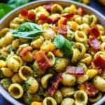 Corn Pasta Salad with Bacon and Creamy Pesto Dressing