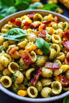 Corn Pasta Salad with Bacon and Creamy Pesto Dressing