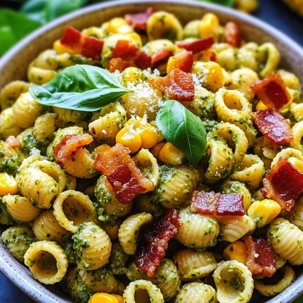 Corn Pasta Salad with Bacon and Creamy Pesto Dressing