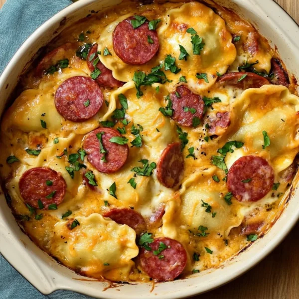 Crockpot Pierogi Casserole with Kielbasa