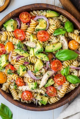 Healthy Chicken Pasta Salad with Avocado, Tomato, and Basil