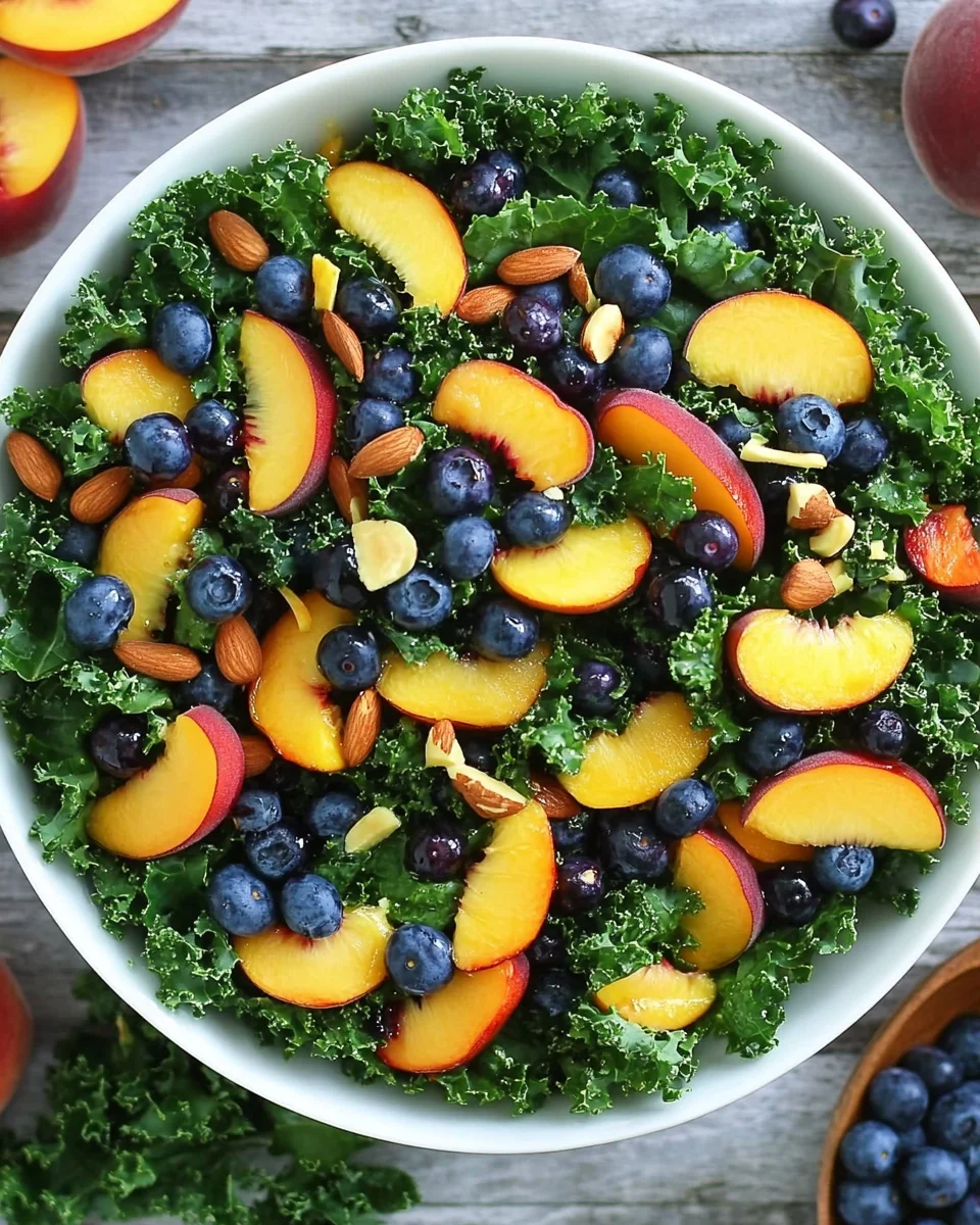 Summer Peach Blueberry Kale Salad