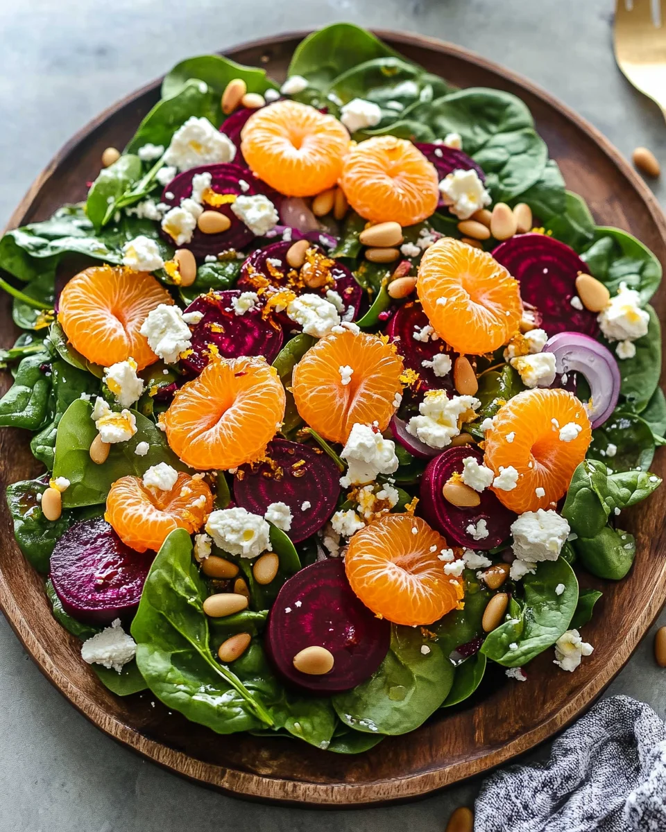 Beet Salad with Spinach and Honey-Mustard Lemon Dressing