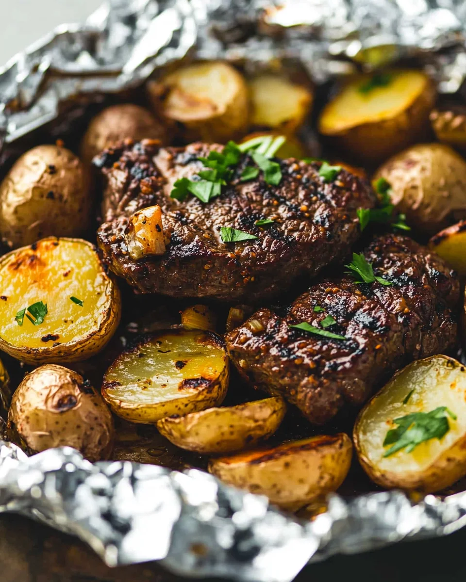 Garlic Butter Steak and Potato Foil Packets