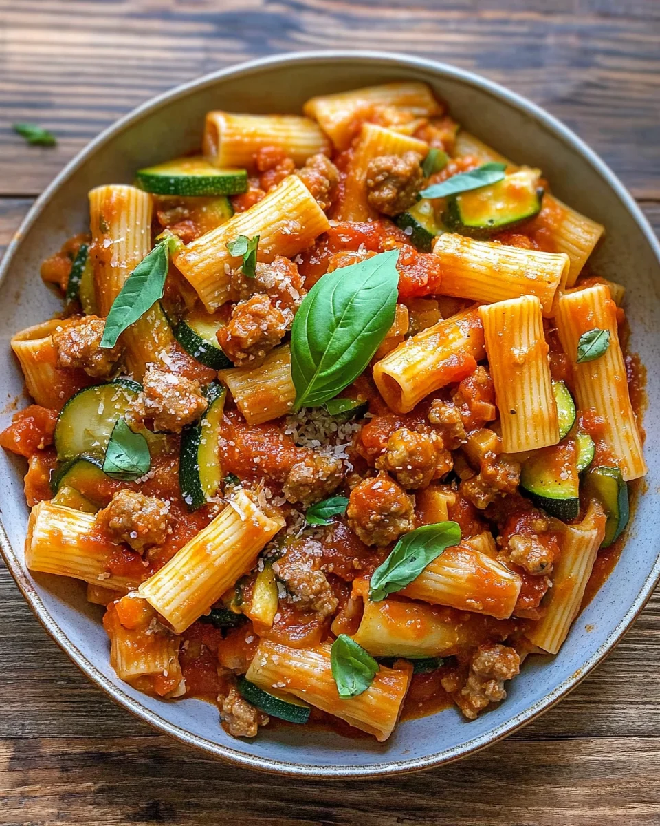 Rigatoni with Sausage, Tomatoes, and Zucchini