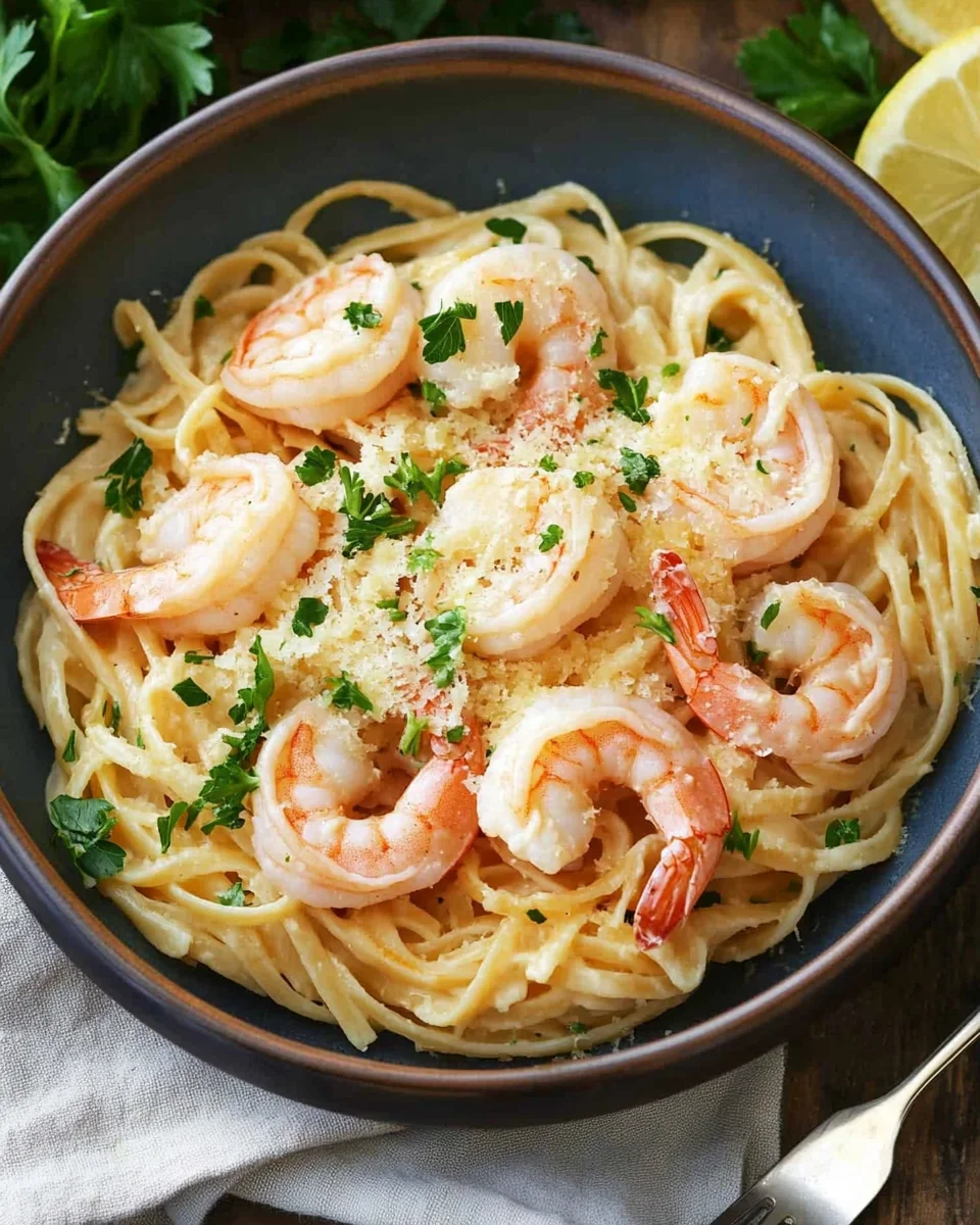 Shrimp Scampi Garlic Cream Pasta