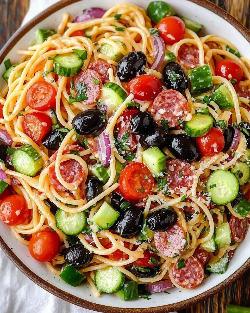 Spaghetti Pasta Salad with Italian Dressing